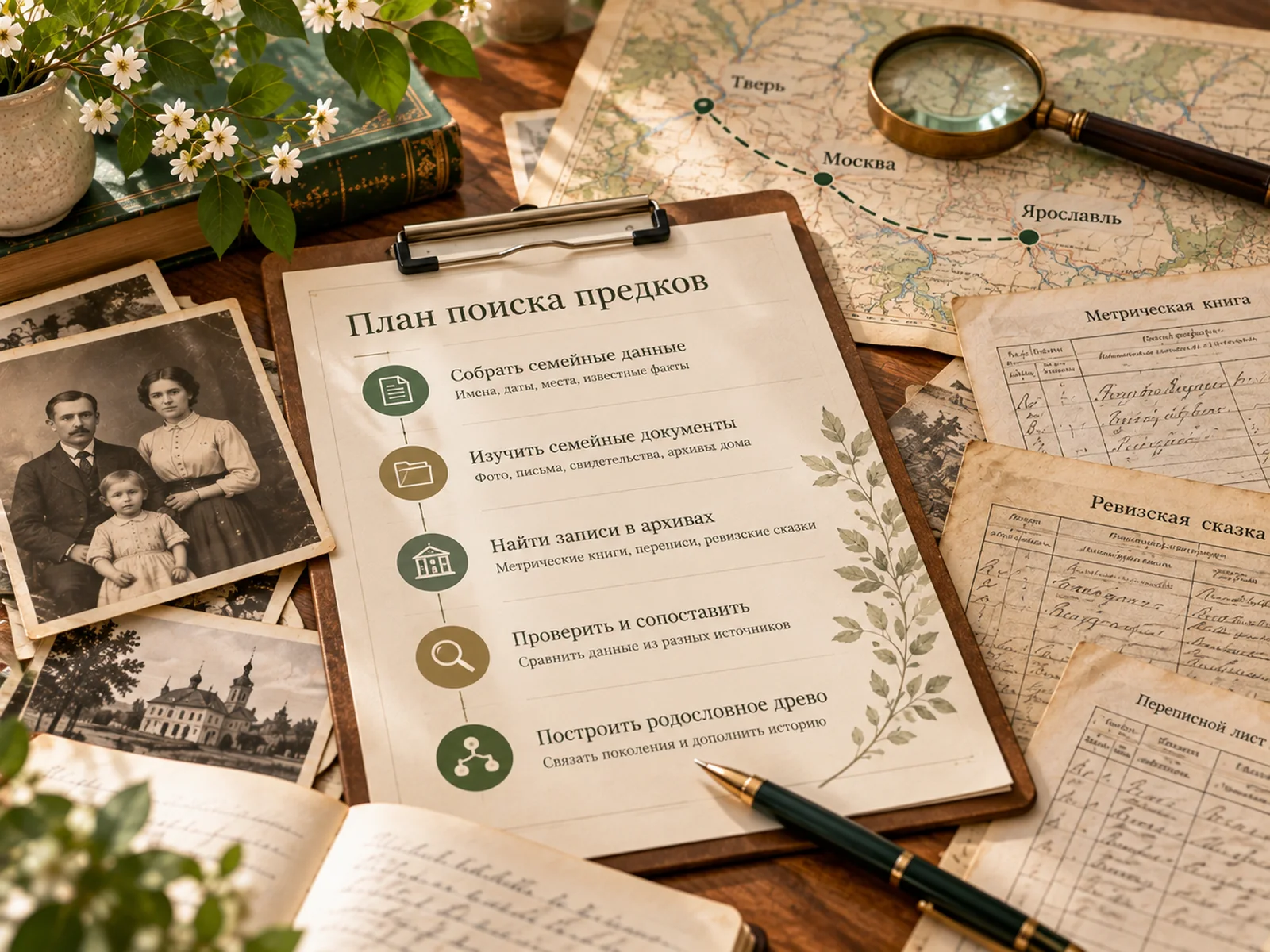 Условный пример плана поиска предков