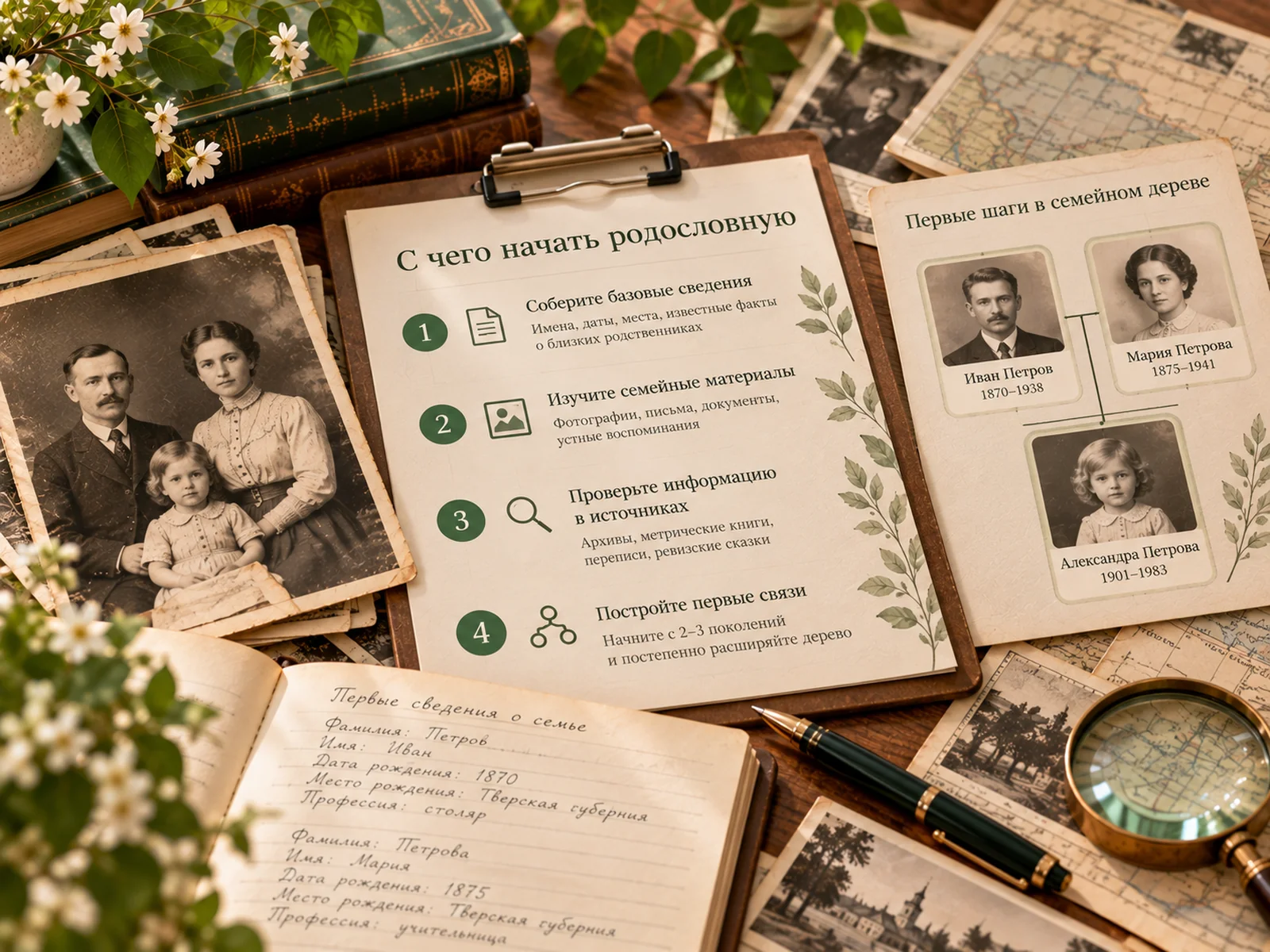 Условный пример первых шагов в составлении родословной